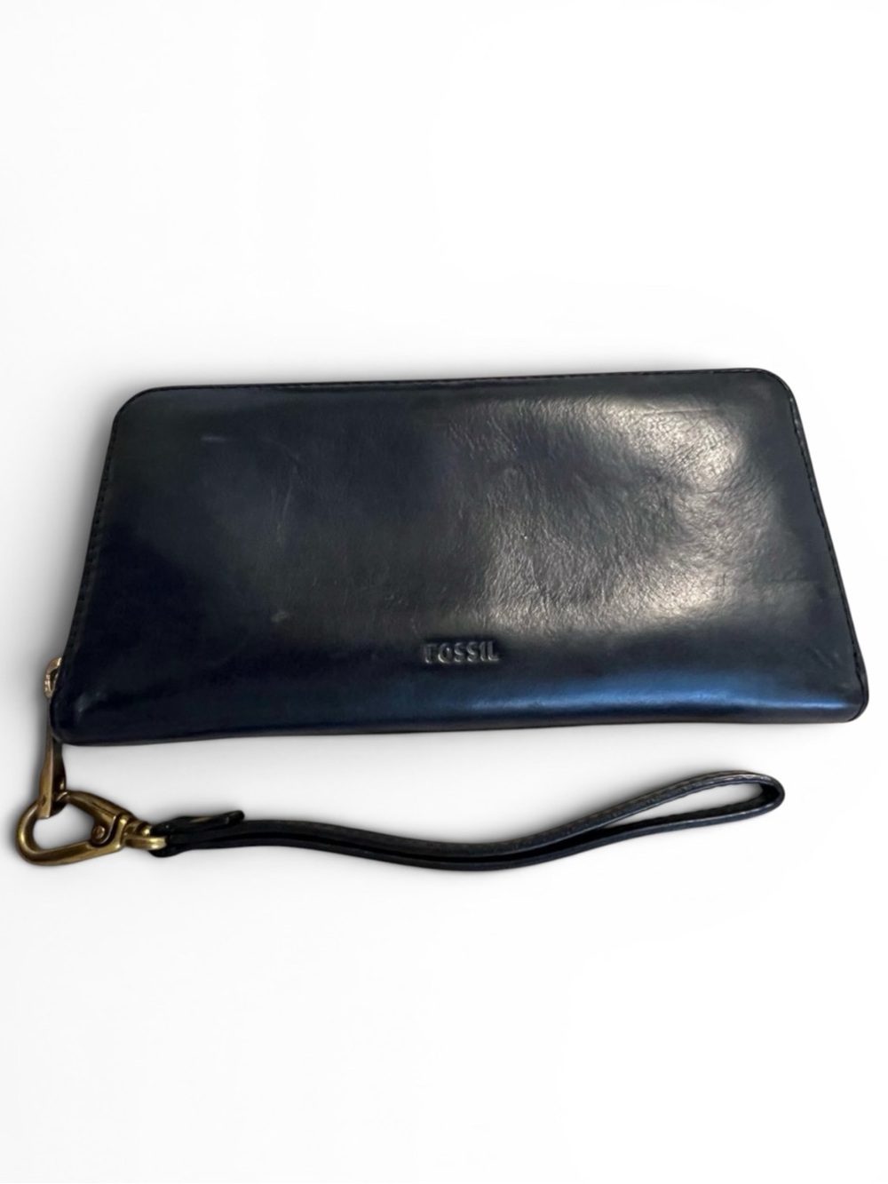 Fossil Logan Dark Blue Zip Around Wallet Clutch